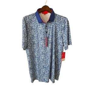 Redvanly Eaton‎ Polo Shirt Mens XL Blue Golf All Over Print Stretch